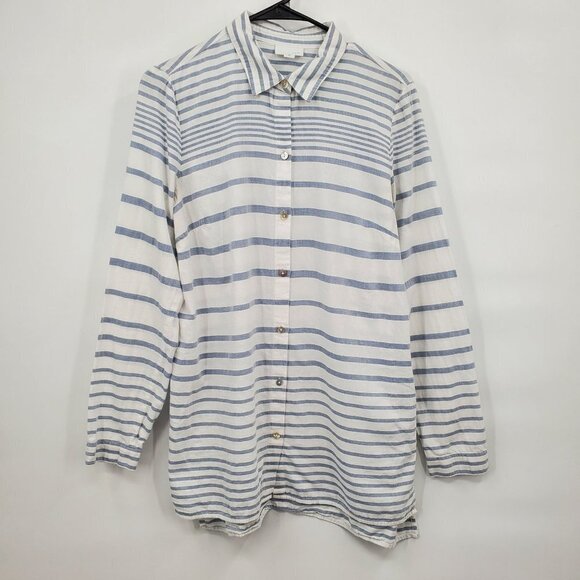 J. Jill Striped Long Sleeve Tunic Blouse Oversize Button Up Cotton Small Womens - Picture 2 of 10